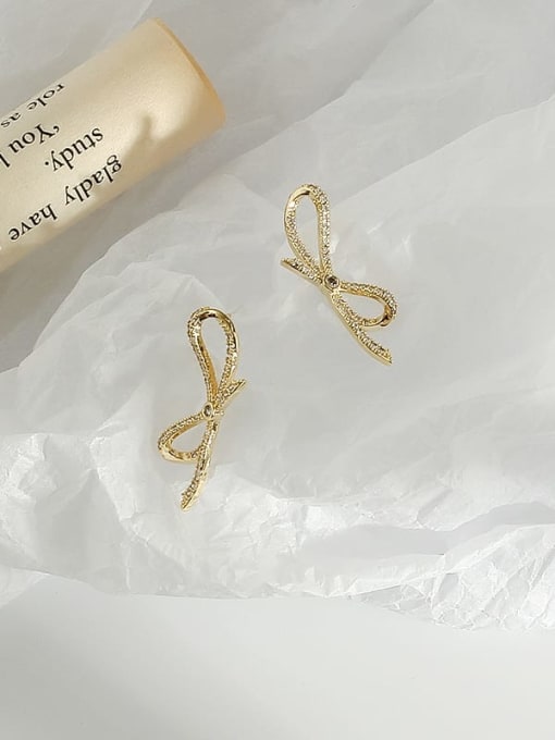 HYACINTH Copper Rhinestone Bowknot Cute Stud Trend Korean Fashion Earring 2