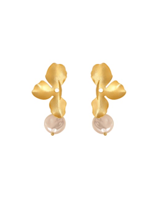 HYACINTH Brass Imitation Pearl Leaf Minimalist Drop Earring 0