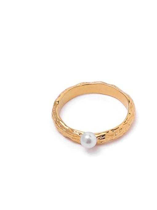 Pleated ring (Shell Bead) Brass Imitation Pearl Geometric Minimalist Stud Earring