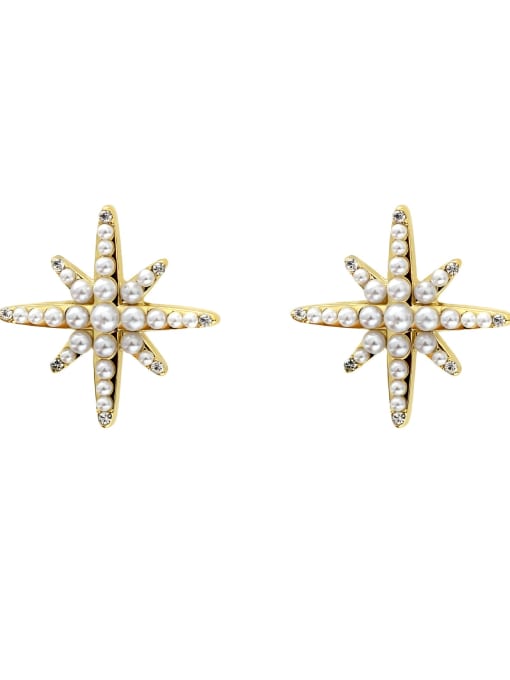 HYACINTH Brass Imitation Pearl Star Ethnic Stud Trend Korean Fashion Earring 3