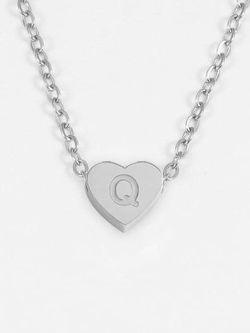 Q steel color Stainless steel Letter Minimalist Necklace