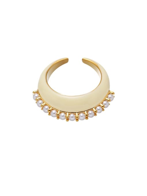 gold Brass Enamel Imitation Pearl Geometric Minimalist Band Ring