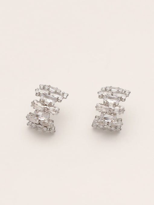white K Brass Cubic Zirconia Geometric Minimalist Stud Trend Korean Fashion Earring