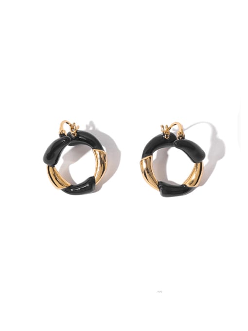 Ring ear buckle Brass Enamel Geometric Minimalist Stud Earring