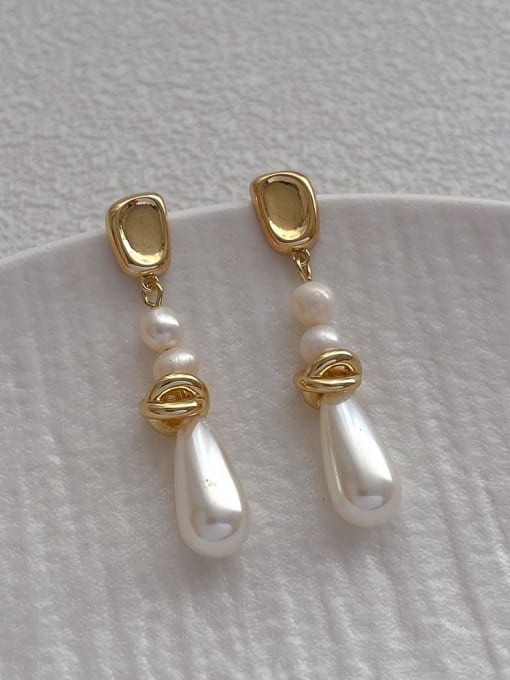 G98 Gold Pearl Drop Earrings Brass Imitation Pearl Water Drop Minimalist Drop Earring