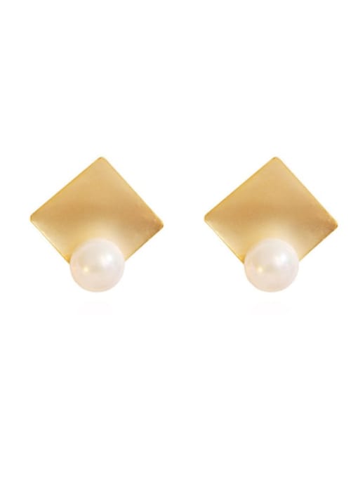 HYACINTH Copper Imitation Pearl Square Minimalist Stud Trend Korean Fashion Earring 0