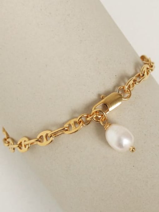 ACCA Brass Imitation Pearl Geometric Vintage Link Bracelet 2