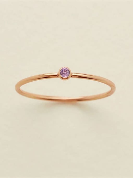 October Pink Rose Gold Stainless steel Birthstone Geometric Minimalist Band Ring