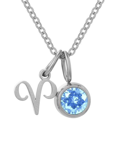March Light Blue Sheep Steel Stainless steel Birthstone Constellation Cute Necklace