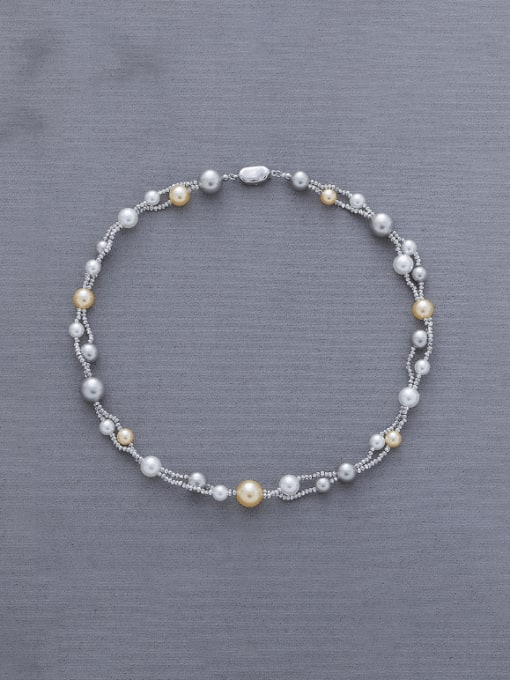 Five Color Brass Imitation Pearl Irregular Minimalist Multi Strand  Beaded Necklace 2