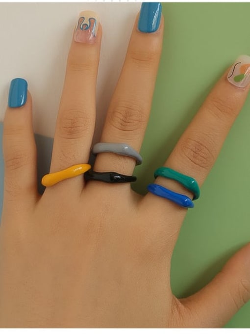 Five Color Zinc Alloy Enamel Geometric Minimalist Band Ring 1