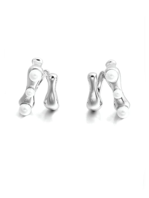 Platinum Brass Imitation Pearl Geometric Minimalist Clip Earring