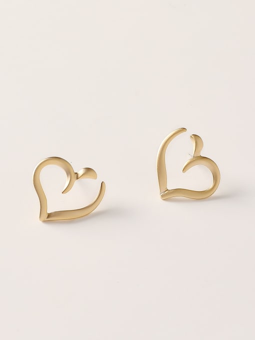 Dumb gold Brass Hollow Heart Minimalist Stud Trend Korean Fashion Earring