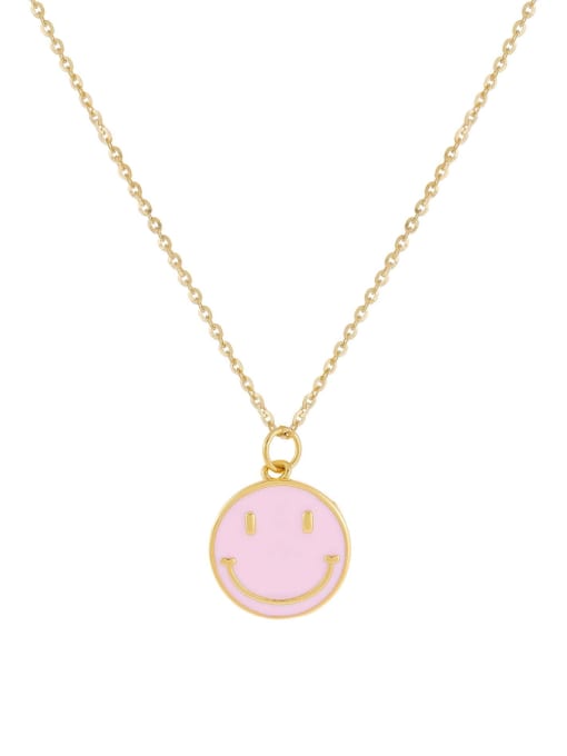 Pink Brass Multi Color Enamel Smiley Minimalist Necklace