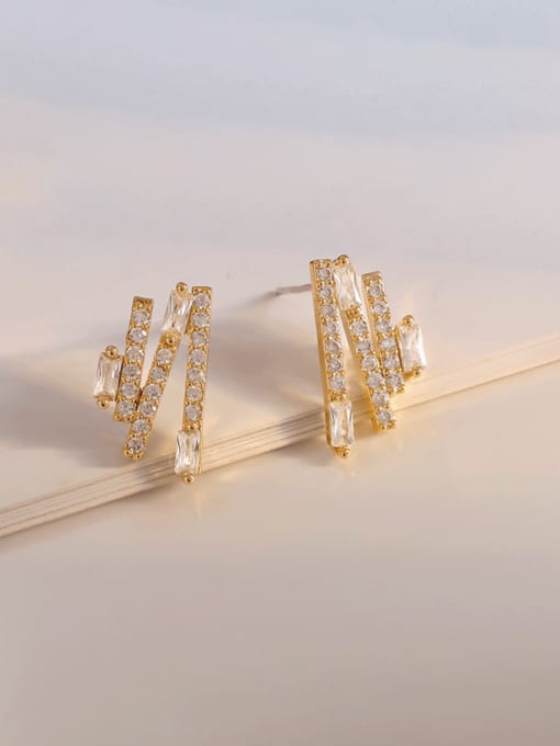 Light Gold Brass Cubic Zirconia Geometric Minimalist Stud Earring