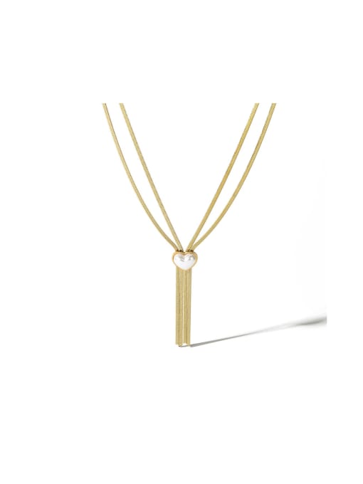 AOG Titanium Steel Imitation Pearl Tassel Trend Multi Strand Necklace 0