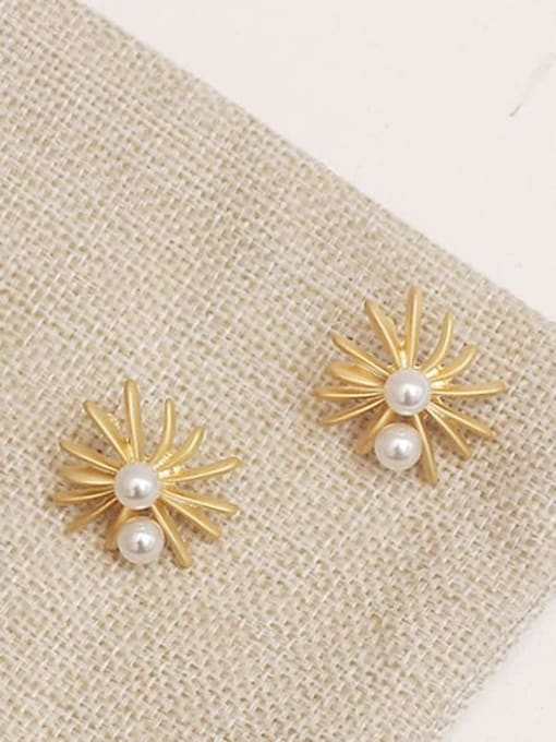HYACINTH Copper Imitation Pearl Flower Minimalist Stud Trend Korean Fashion Earring 1