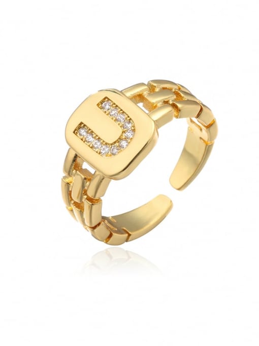 U Brass Cubic Zirconia Letter Vintage Band Ring