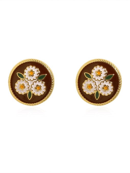 HYACINTH Brass Enamel Flower Vintage Stud Trend Korean Fashion Earring 0