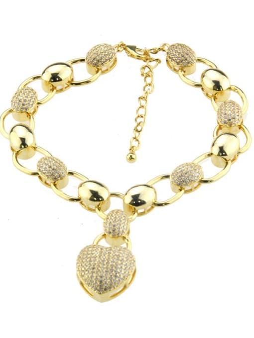 golden Brass Cubic Zirconia Heart Luxury Bracelet