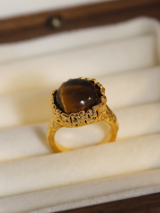 18K gold Brass Tiger Eye Geometric Hip Hop Band Ring