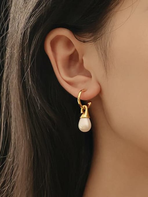 ACCA Brass Imitation Pearl Geometric Hip Hop Drop Earring 1