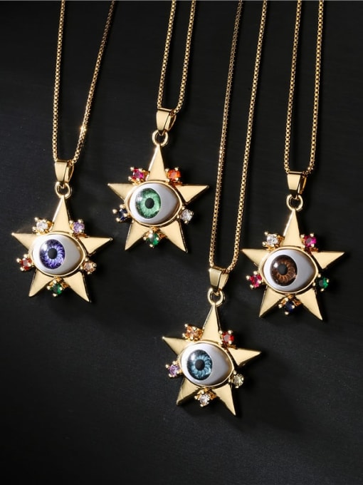 AOG Brass Rhinestone Enamel Evil Eye Vintage Five-pointed star Pendant Necklace 1