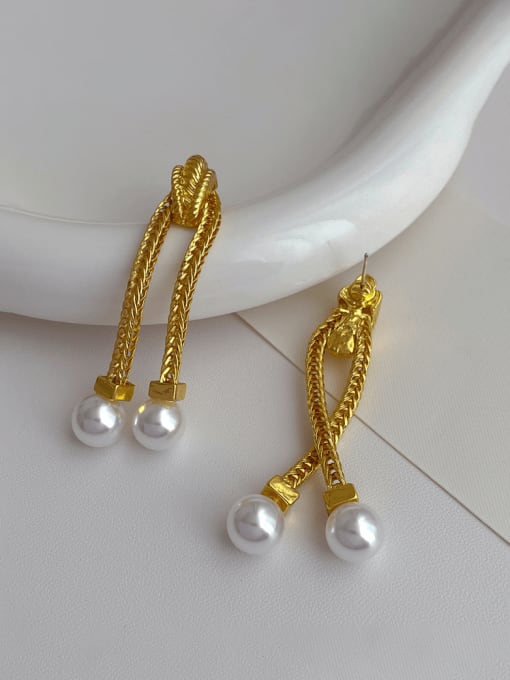 N37 Long Tassel Earrings Brass Imitation Pearl Tassel Minimalist Drop Earring