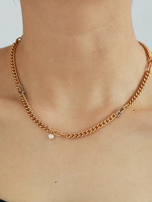 ACCA Brass Imitation Pearl Locket Minimalist Necklace 1
