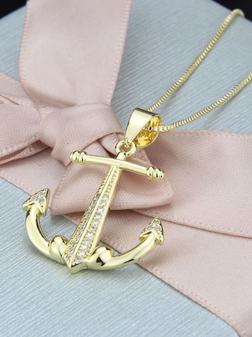 gold-plated Brass Cubic Zirconia  Minimalist  Anchor   Pendant Necklace