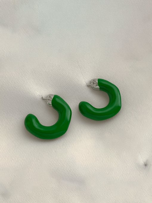 H260 green Brass Enamel Geometric Minimalist Stud Earring