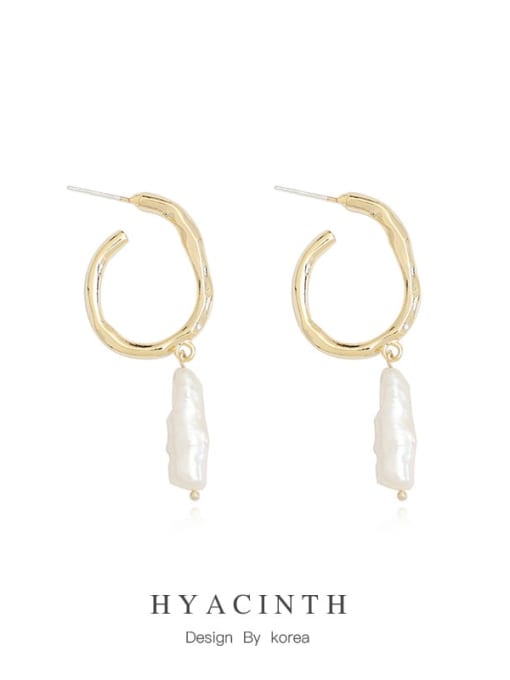 14K  gold Copper Irregular Freshwater Pearl Geometric Minimalist Drop Trend Korean Fashion Earring