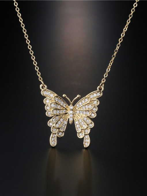 AOG Brass Cubic Zirconia Vintage Butterfly  Pendant Necklace 1