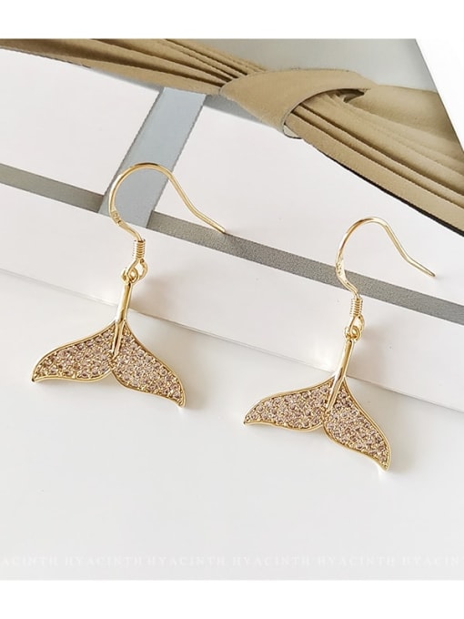 14K gold Copper Cubic Zirconia  Cute Fishtail Hook Trend Korean Fashion Earring