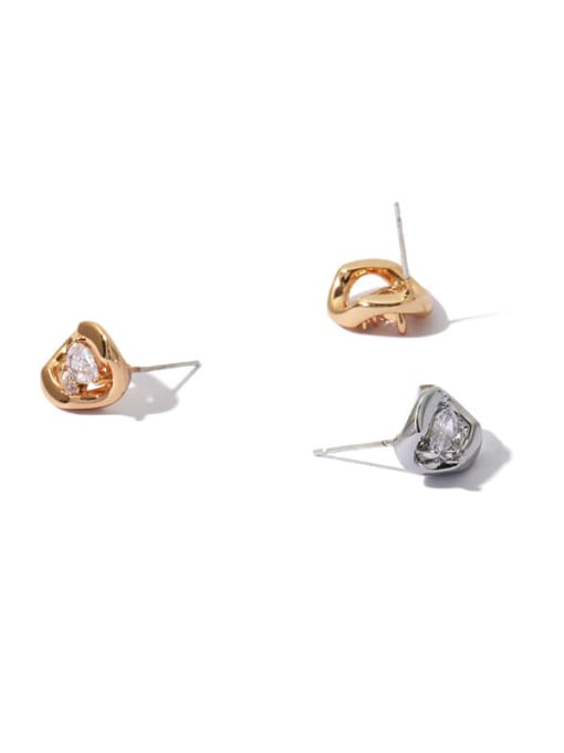 Five Color Brass Rhinestone Geometric Minimalist Stud Earring 3