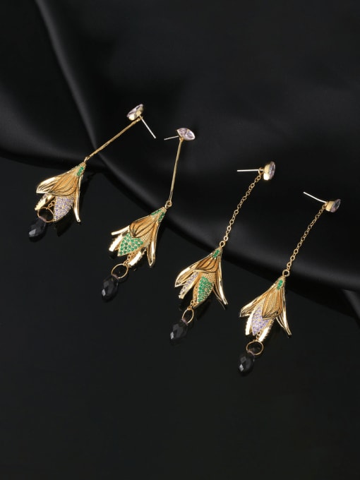 OUOU Brass Cubic Zirconia Flower Tassel Luxury Cluster Earring 1
