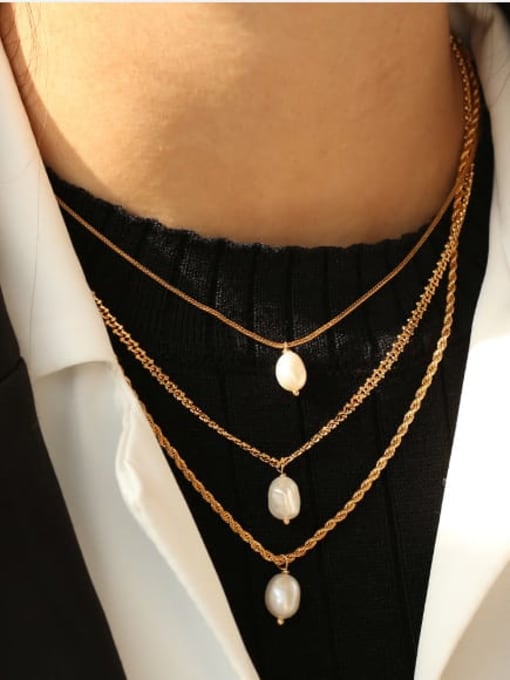 ACCA Brass  Vintage Simple retro natural freshwater pearl sweater chain Necklace