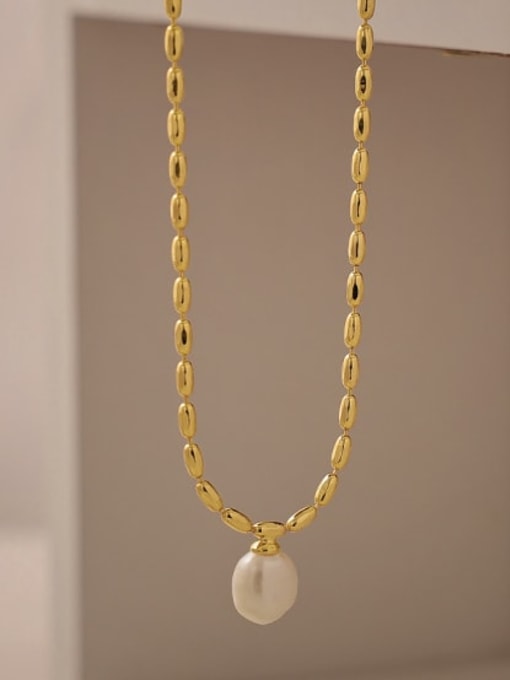 ACCA Brass Imitation Pearl Irregular Minimalist Necklace 2