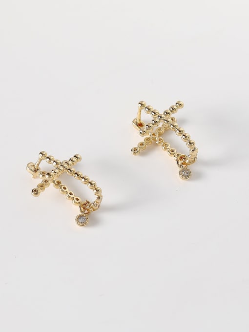 HYACINTH Brass Bead Cross Minimalist Stud Trend Korean Fashion Earring 0