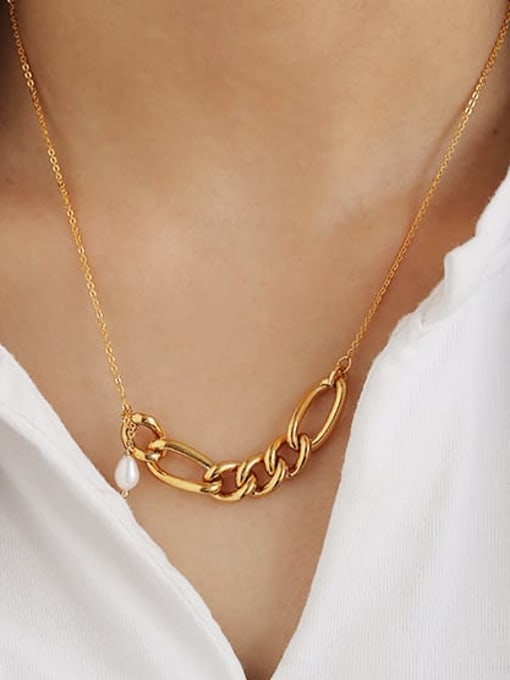 ACCA Brass Imitation Pearl Locket Minimalist Necklace 3