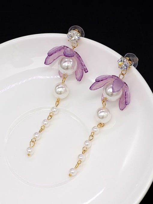 lilac colour Copper Imitation Pearl Acrylic Tassel Cute Threader Trend Korean Fashion Earring