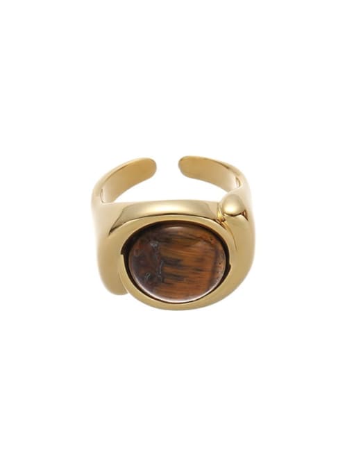 Tiger Eye Stone Ring Brass Natural Stone Geometric Vintage Band Ring