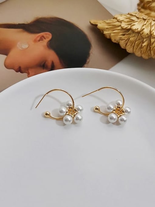 HYACINTH Copper Imitation Pearl Flower Minimalist Hook Trend Korean Fashion Earring 3