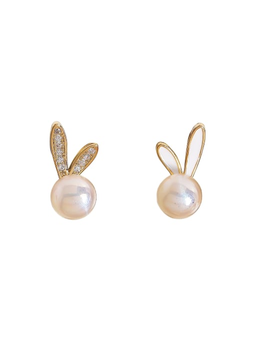 HYACINTH Brass Imitation Pearl Rabbit Cute Stud Earring 3