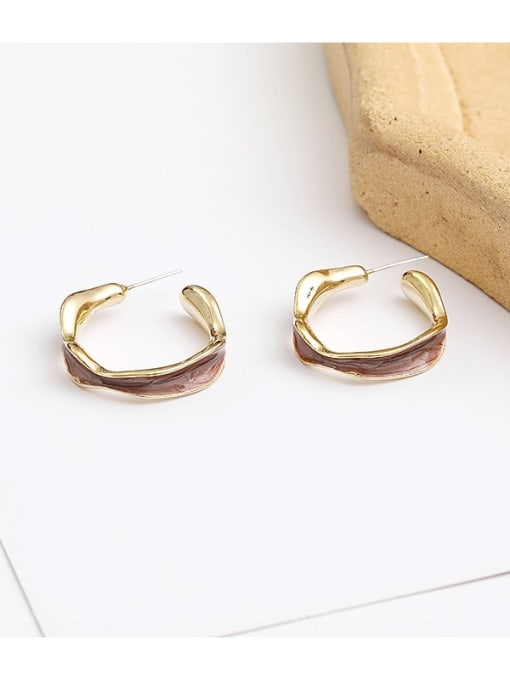 Pearl oil coffee Copper Enamel Geometric Minimalist Stud Trend Korean Fashion Earring