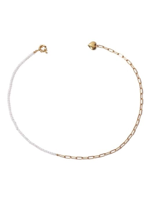Necklace Brass Imitation Pearl Heart Vintage Tassel  Necklace