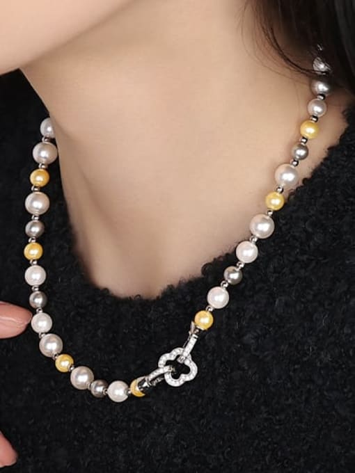 ACCA Brass Imitation Pearl Geometric Vintage Necklace 3