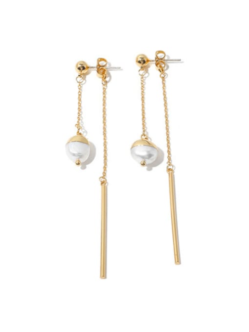 TINGS Brass Freshwater Pearl Tassel Minimalist Threader Earring 0