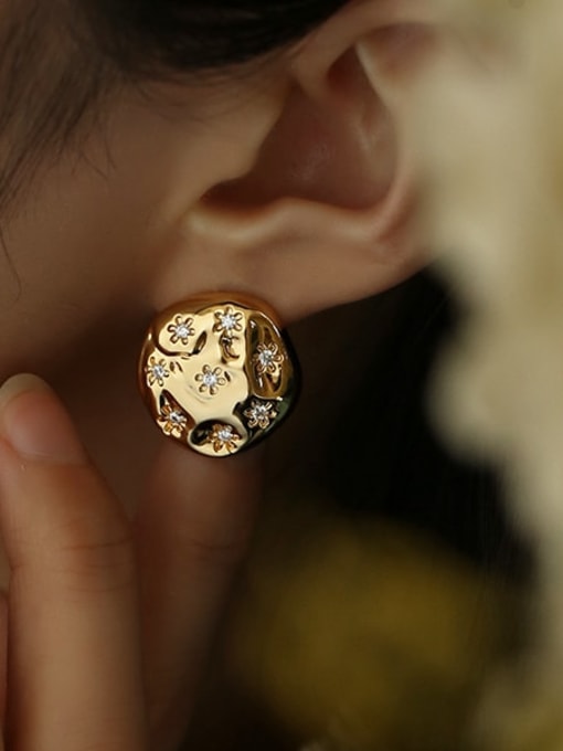 Five Color Brass Cubic Zirconia Round Vintage Stud Earring 1
