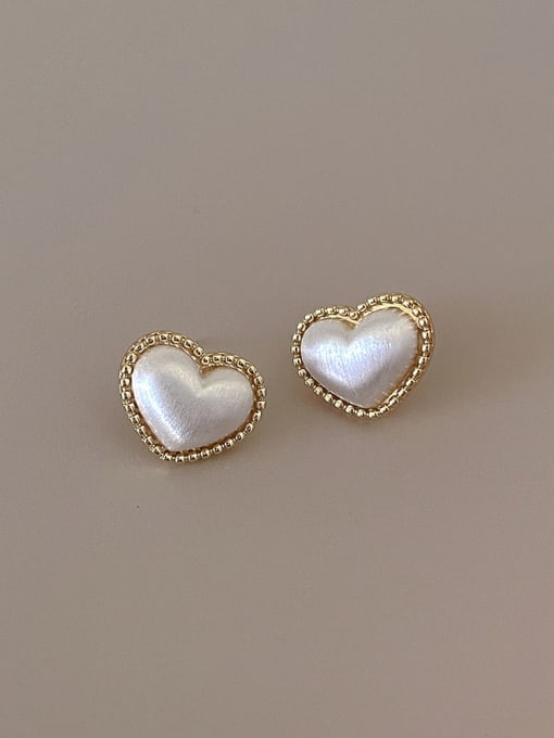 white gold Love Earrings Brass Heart Vintage Stud Earring